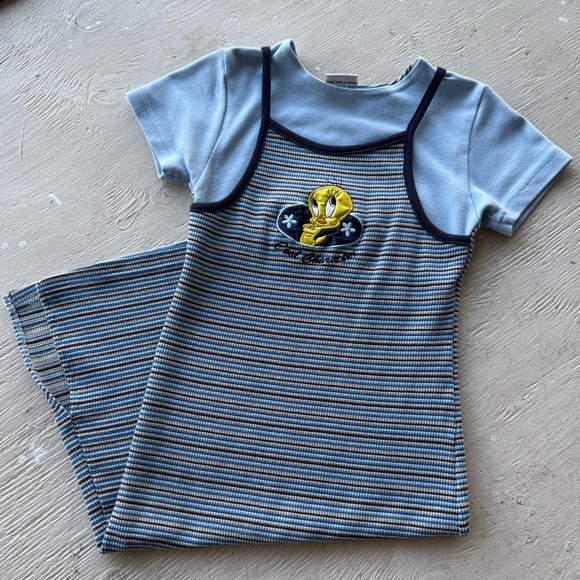 Disney Other - Vintage Blue Tweety Bird Striped Dress